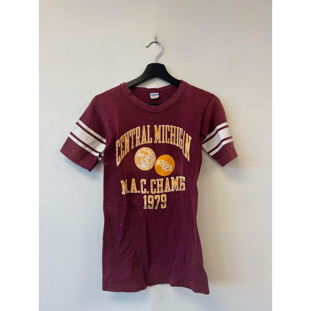 Vintage Central Michigan Shirt Womens XXS Maroon College Football 1979 Ringer